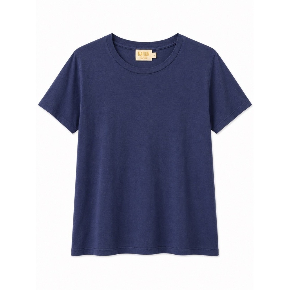 Nation Ltd Womens Navy Blue 100% Recycled Cotton Crew Neck Tee Shirt Size M